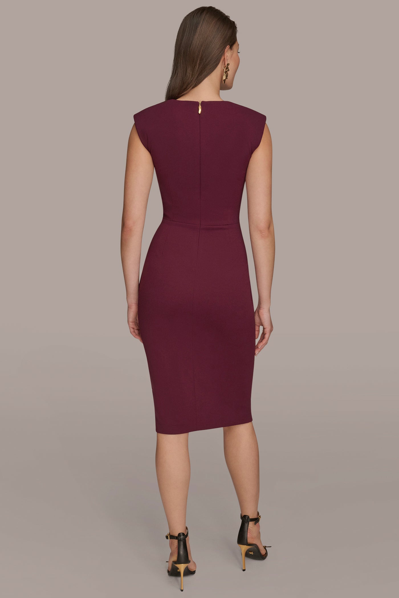 Donna Karan | SLEEVELESS SPLIT-FRONT MIDI SHEATH DRESS