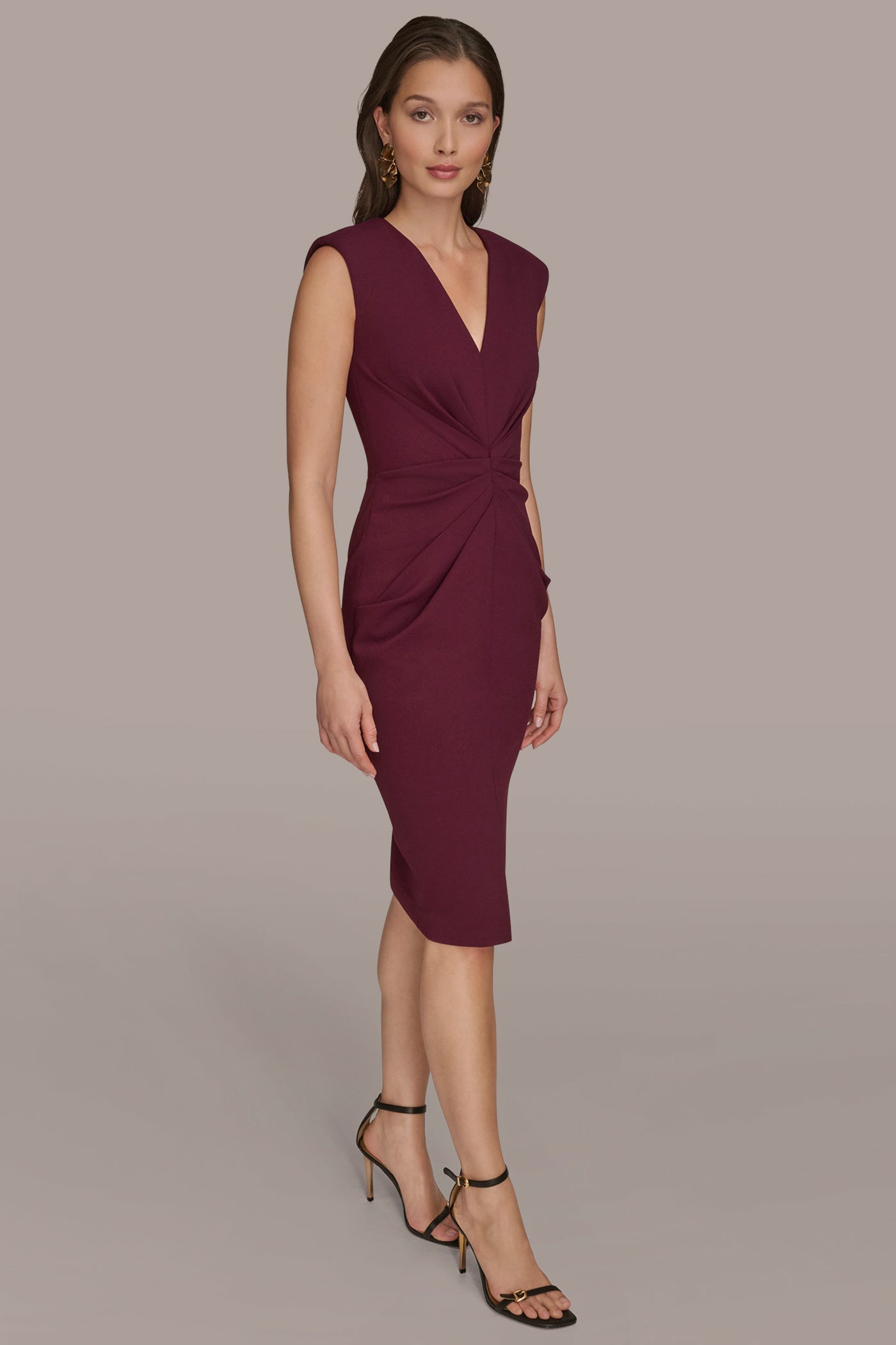 Donna Karan | SLEEVELESS SPLIT-FRONT MIDI SHEATH DRESS