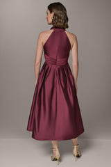 Donna Karan | SLEEVELESS V-NECK TAFFETA MIDI COCKTAIL DRESS