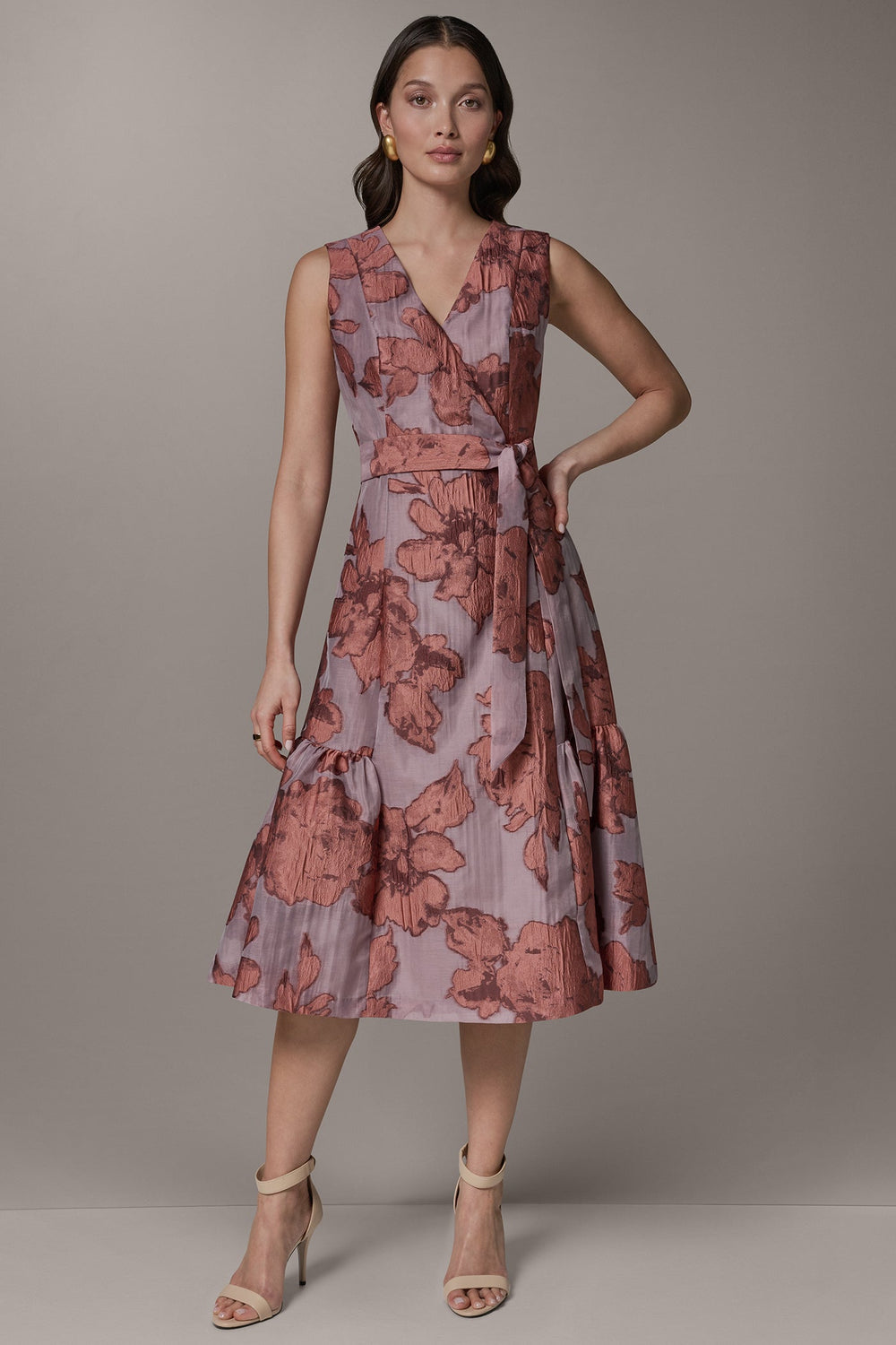 Donna Karan | SLEEVELESS FLORAL MIDI FIT AND FLARE DRESS
