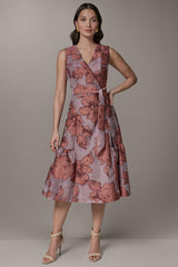 Donna Karan | SLEEVELESS FLORAL MIDI FIT AND FLARE DRESS