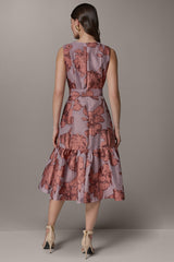 Donna Karan | SLEEVELESS FLORAL MIDI FIT AND FLARE DRESS