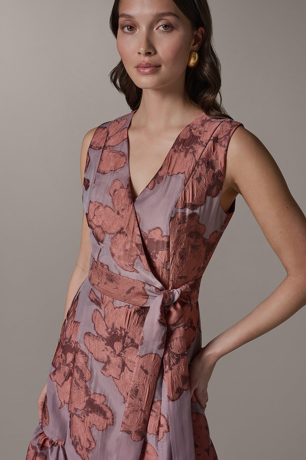 Donna Karan | SLEEVELESS FLORAL MIDI FIT AND FLARE DRESS