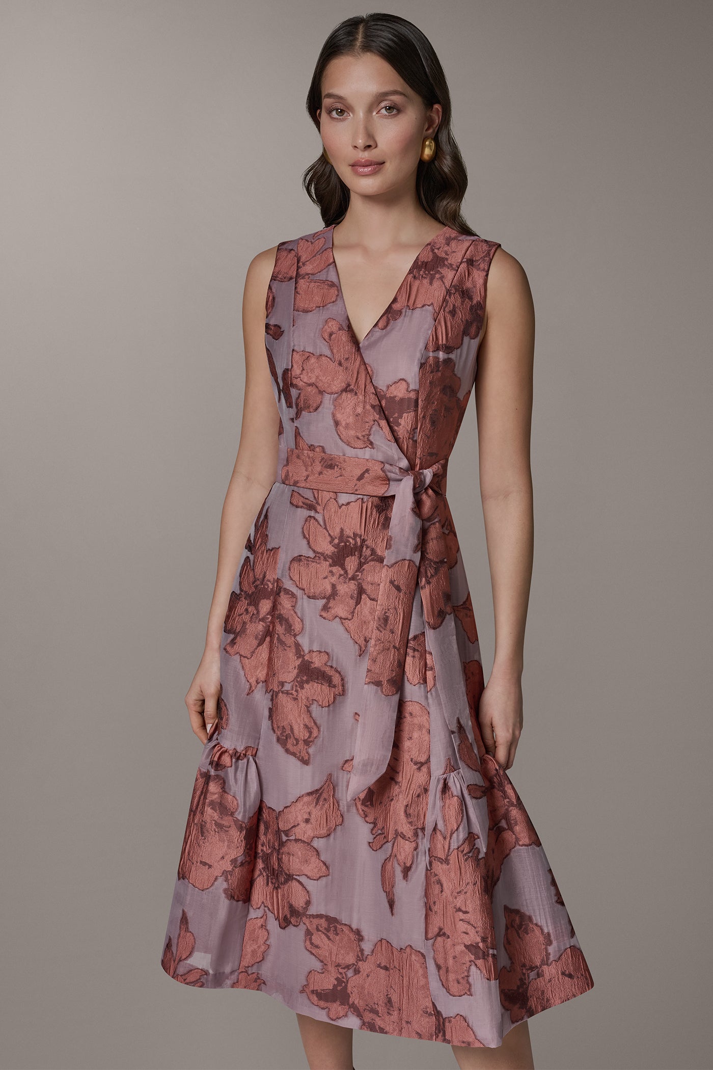 Donna Karan | SLEEVELESS FLORAL MIDI FIT AND FLARE DRESS