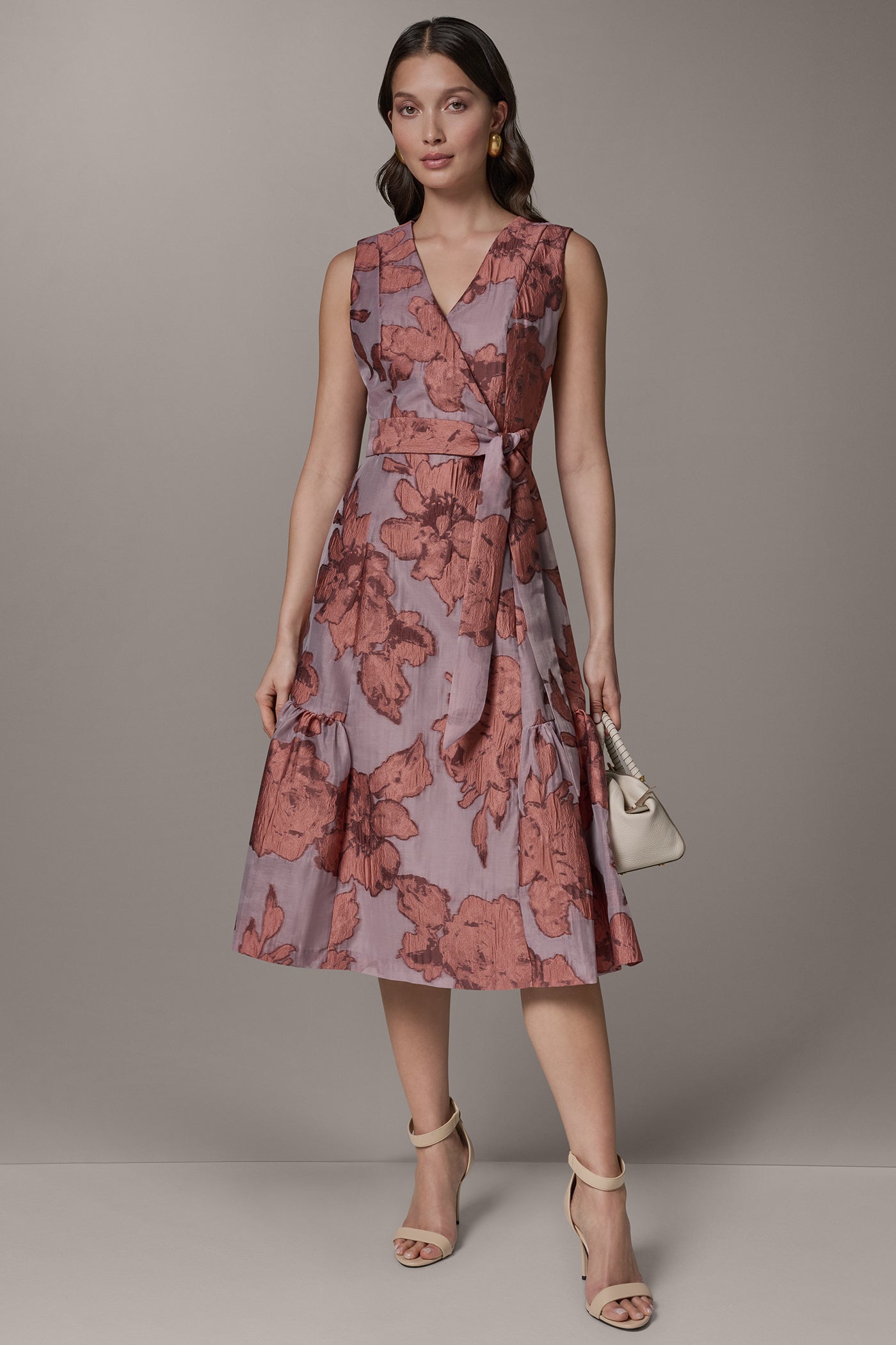 Donna Karan | SLEEVELESS FLORAL MIDI FIT AND FLARE DRESS