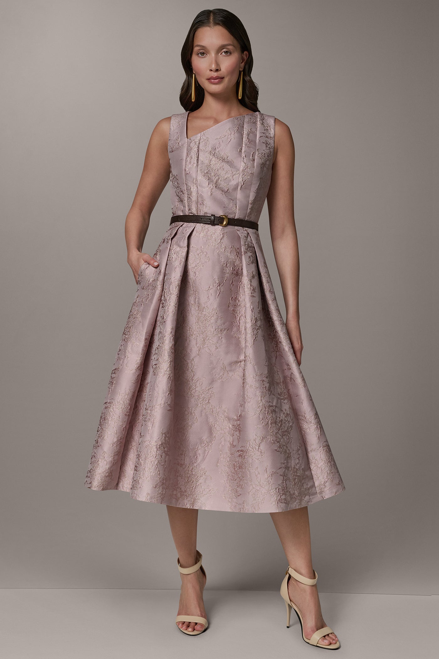 Donna Karan | SLEEVELESS ASYMMETRIC MIDI FIT AND FLARE DRESS