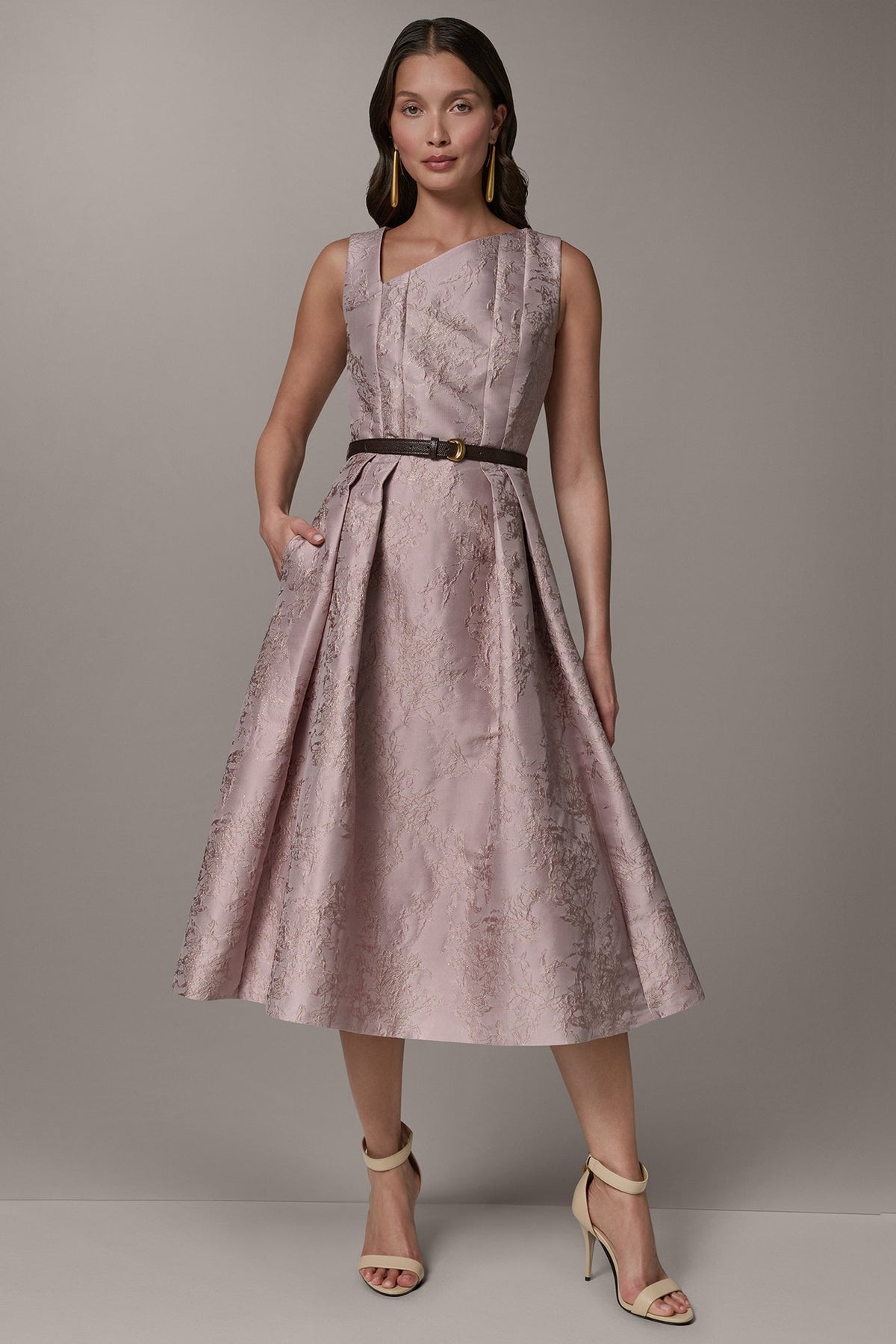 Donna Karan | SLEEVELESS ASYMMETRIC MIDI FIT AND FLARE DRESS