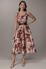 Donna Karan | SLEEVELESS FLORAL MIDI FIT AND FLARE DRESS