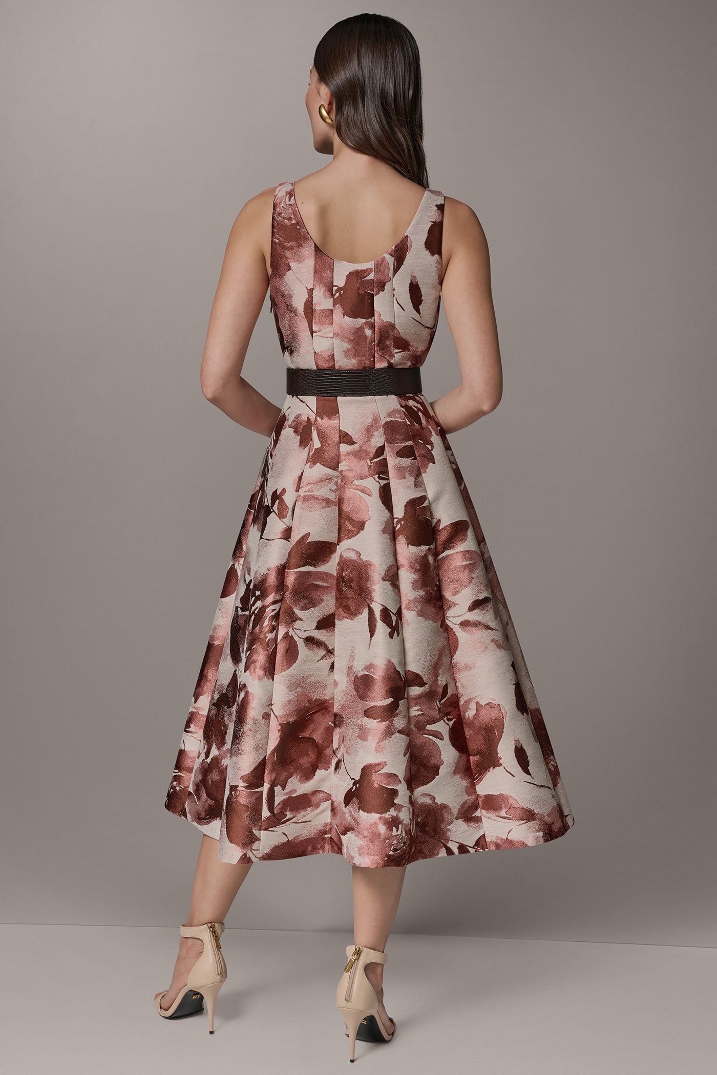 Donna Karan | SLEEVELESS FLORAL MIDI FIT AND FLARE DRESS
