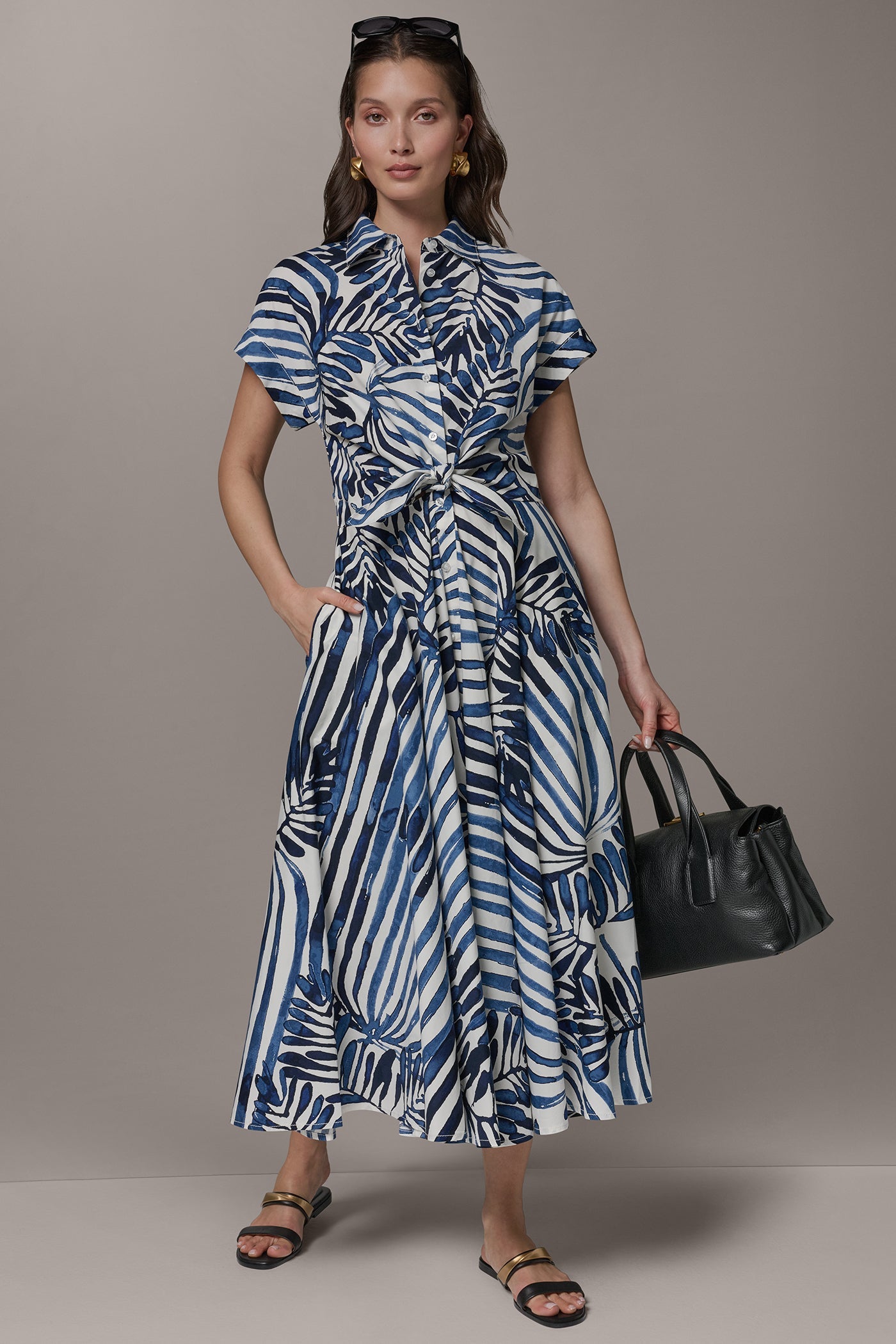 Donna Karan | SHORT SLEEVE TIE FRONT MAXI SHIRT DRESS