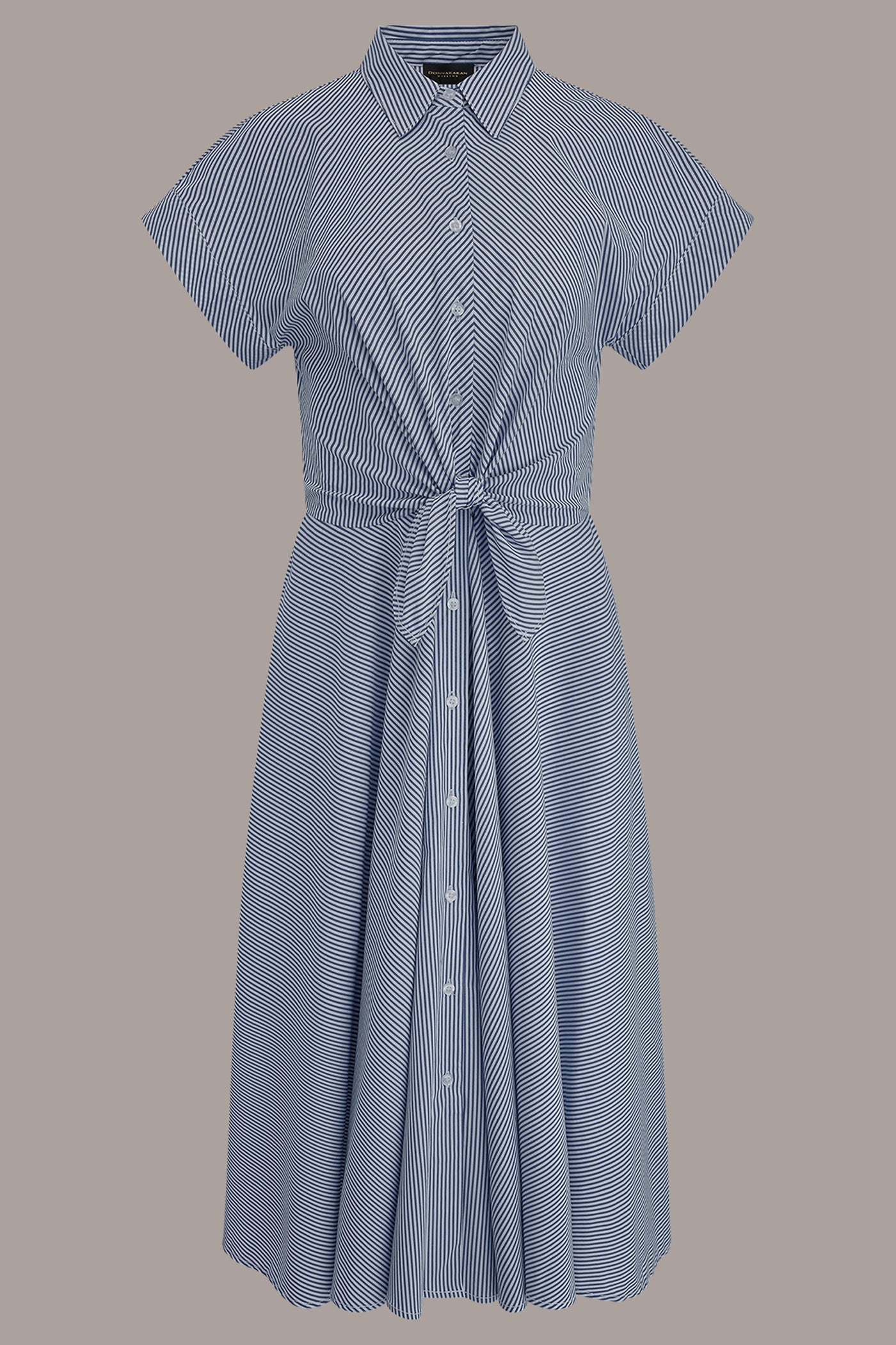 Donna Karan | SHORT SLEEVE STRIPE TIE FRONT MAXI SHIRT DRESS