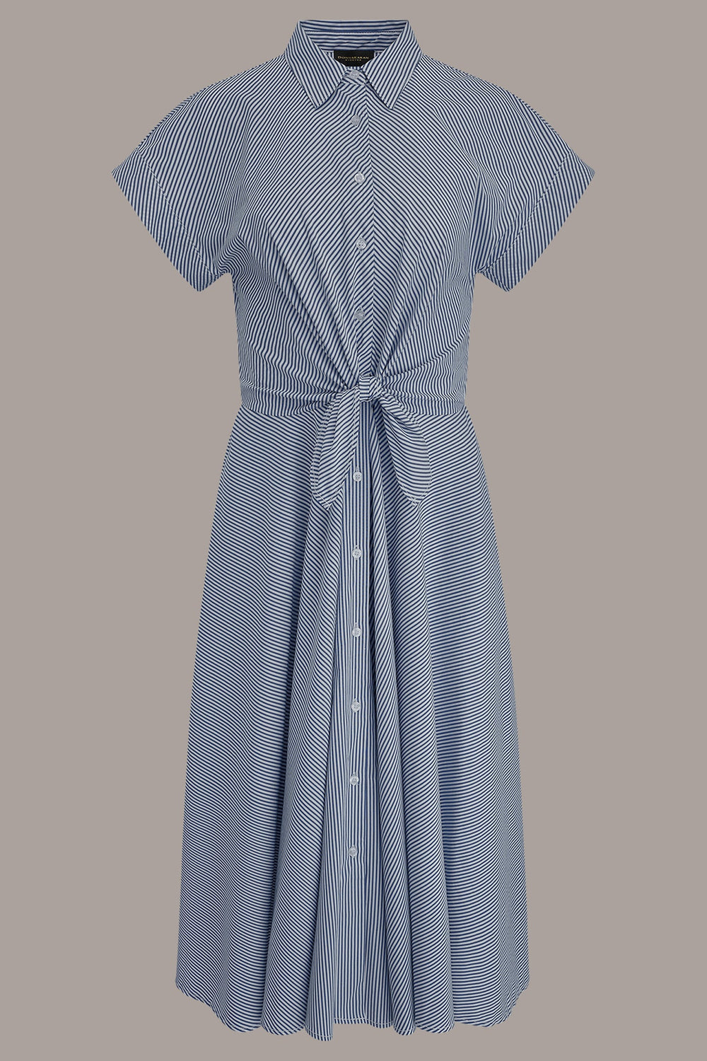 Donna Karan | SHORT SLEEVE STRIPE TIE FRONT MAXI SHIRT DRESS