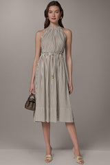Donna Karan | SLEEVELESS DRAWSTRING WAIST MIDI HALTER DRESS