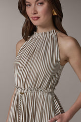 Donna Karan | SLEEVELESS DRAWSTRING WAIST MIDI HALTER DRESS