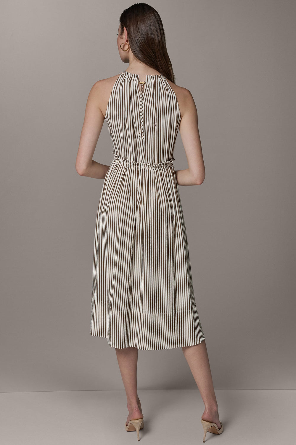 Donna Karan | SLEEVELESS DRAWSTRING WAIST MIDI HALTER DRESS