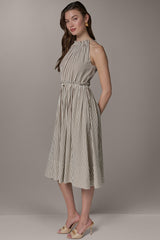 Donna Karan | SLEEVELESS DRAWSTRING WAIST MIDI HALTER DRESS