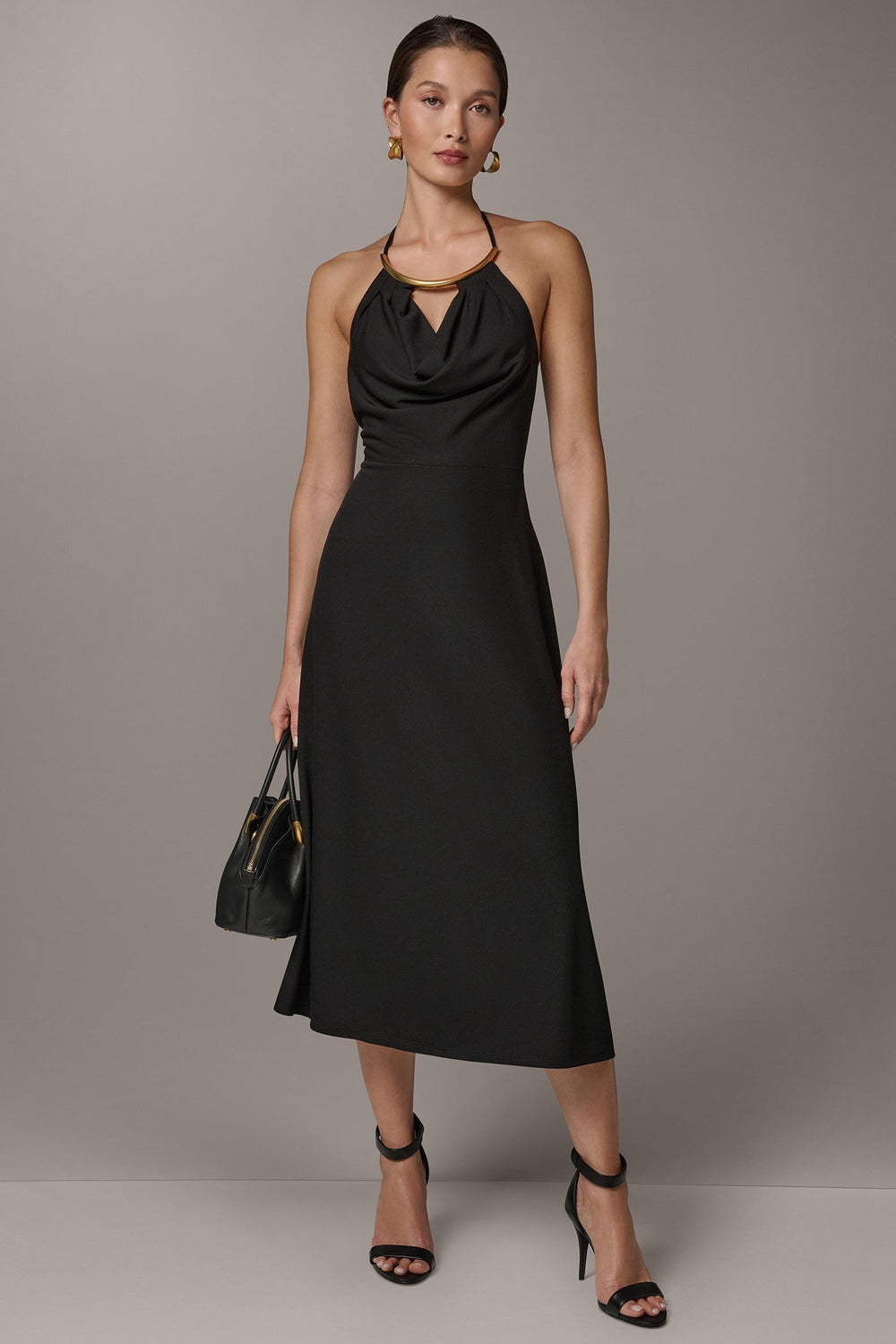 Donna Karan | SLEEVELESS COWL NECK MIDI HALTER DRESS