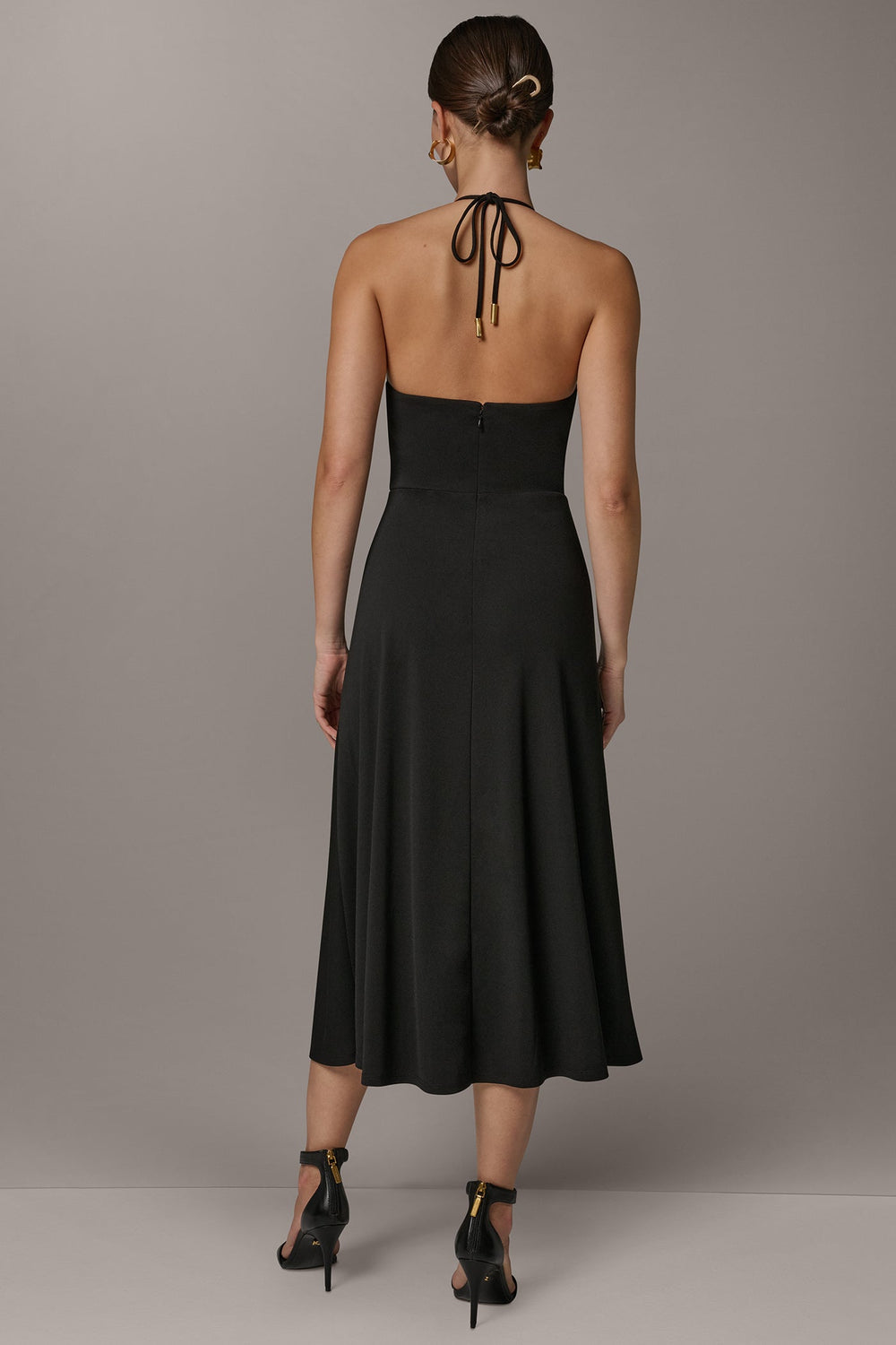 Donna Karan | SLEEVELESS COWL NECK MIDI HALTER DRESS