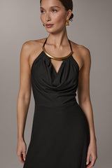 Donna Karan | SLEEVELESS COWL NECK MIDI HALTER DRESS