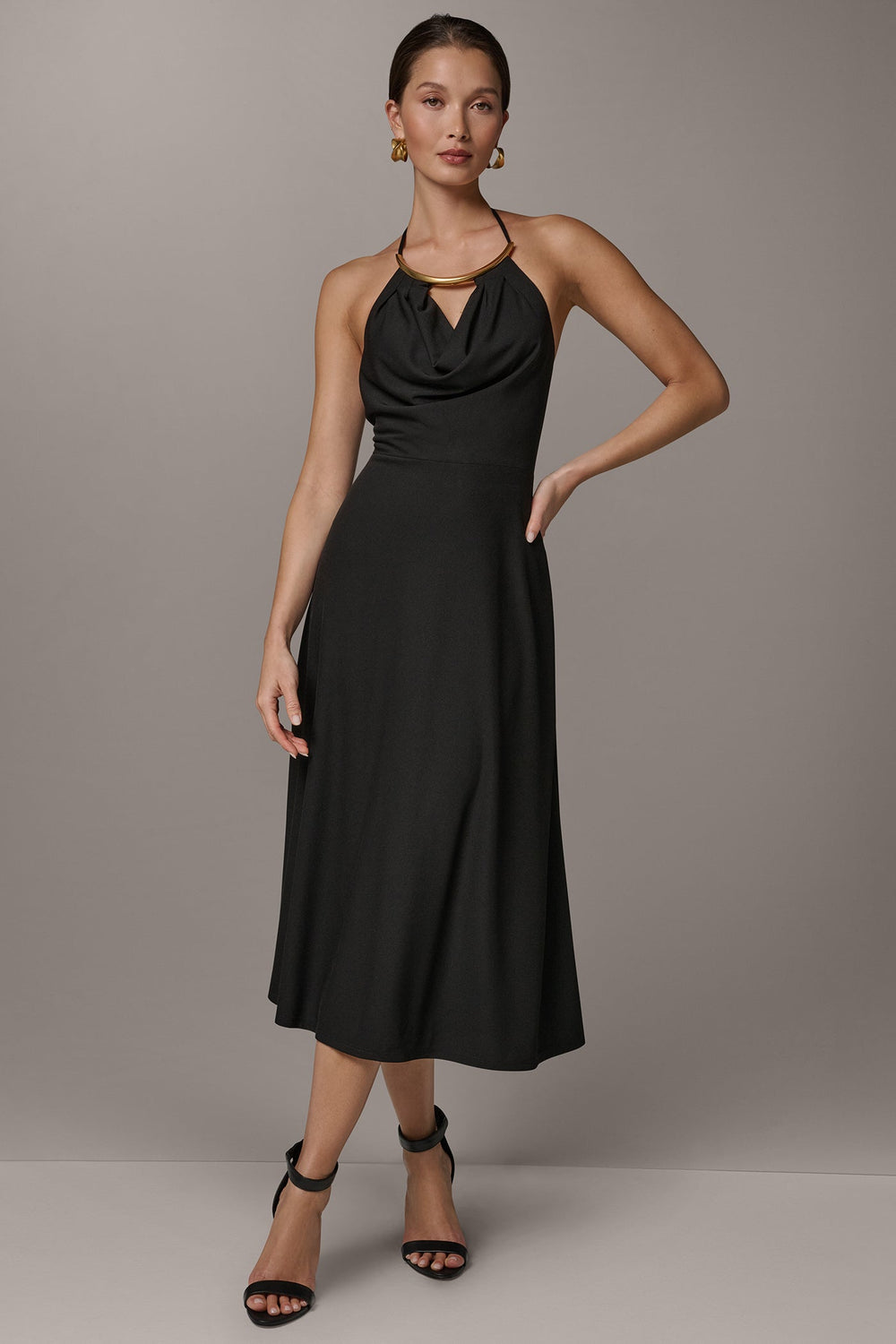 Donna Karan | SLEEVELESS COWL NECK MIDI HALTER DRESS