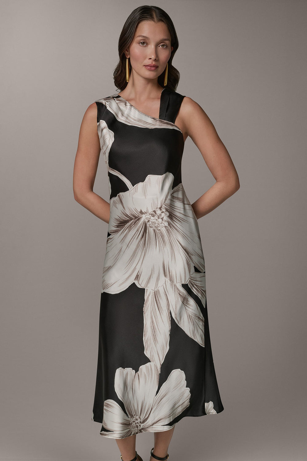 Donna Karan | SLEEVELESS ASYMMETRIC MIDI HALTER DRESS