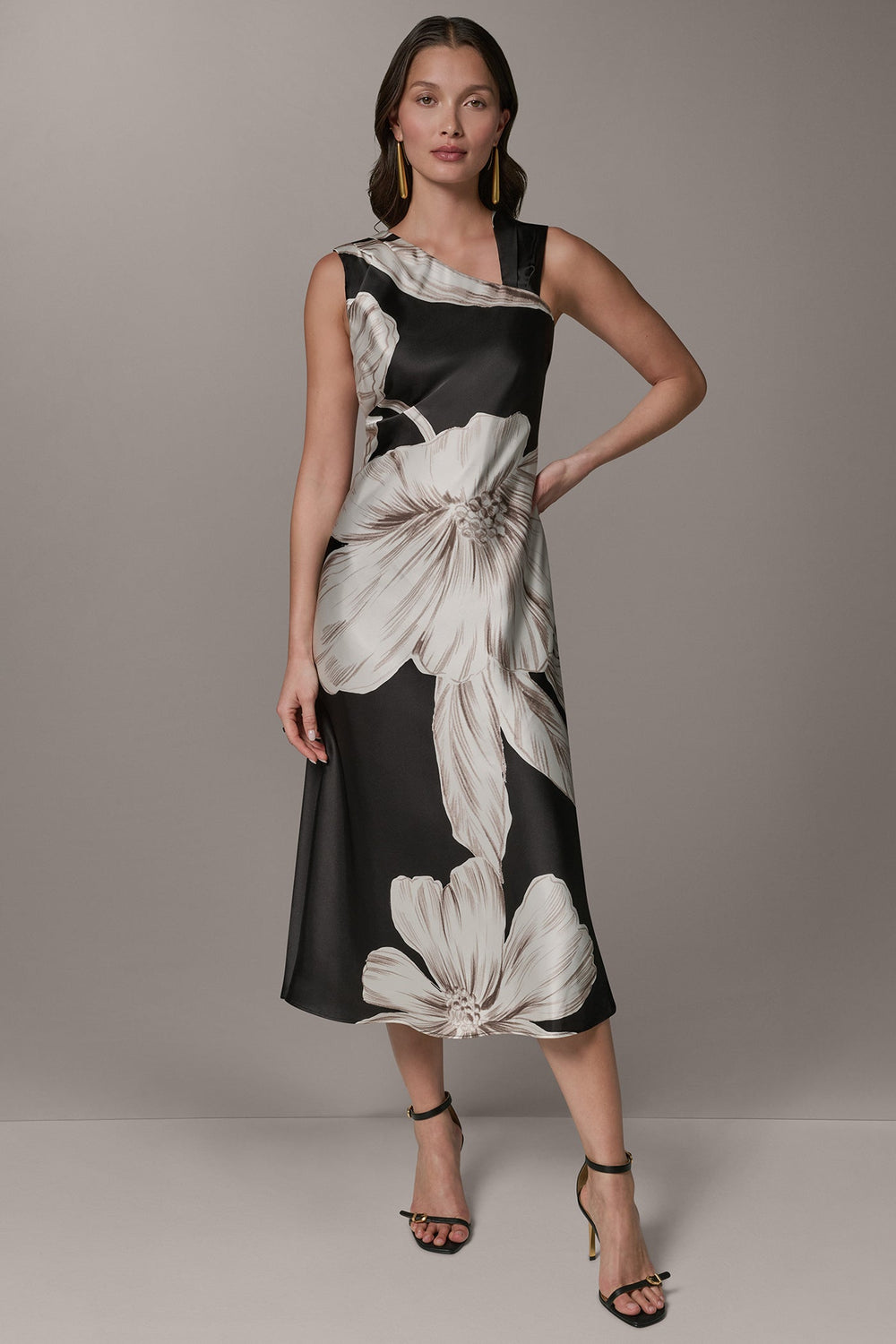 Donna Karan | SLEEVELESS ASYMMETRIC MIDI HALTER DRESS