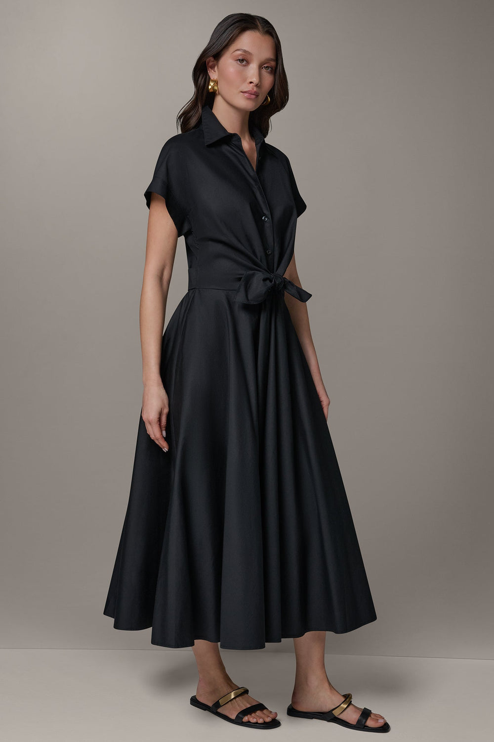 Donna Karan | SHORT SLEEVE TIE FRONT MAXI SHIRT DRESS