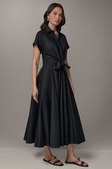 Donna Karan | SHORT SLEEVE TIE FRONT MAXI SHIRT DRESS