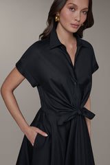 Donna Karan | SHORT SLEEVE TIE FRONT MAXI SHIRT DRESS
