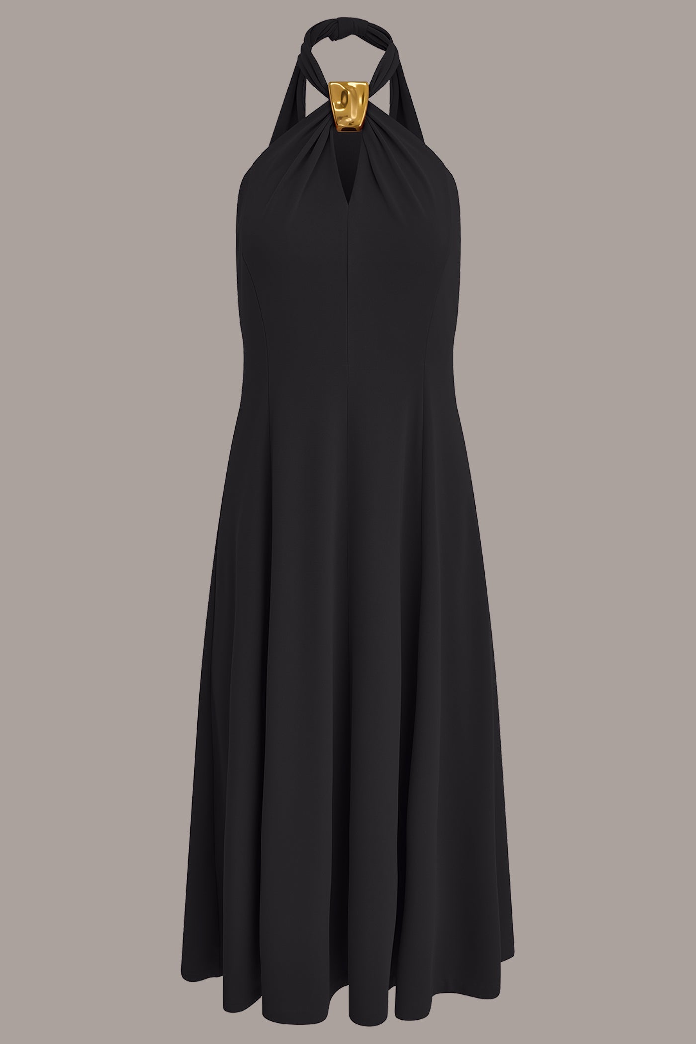 Donna Karan | SLEEVELESS MIDI A-LINE HALTER DRESS