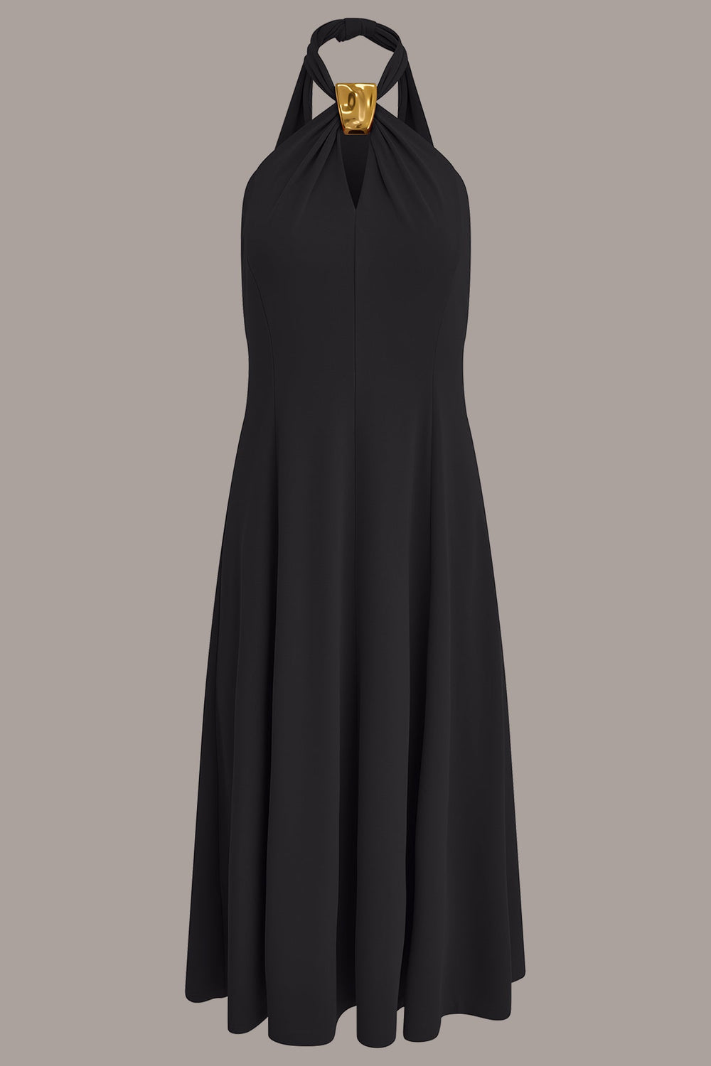 Donna Karan | SLEEVELESS MIDI A-LINE HALTER DRESS