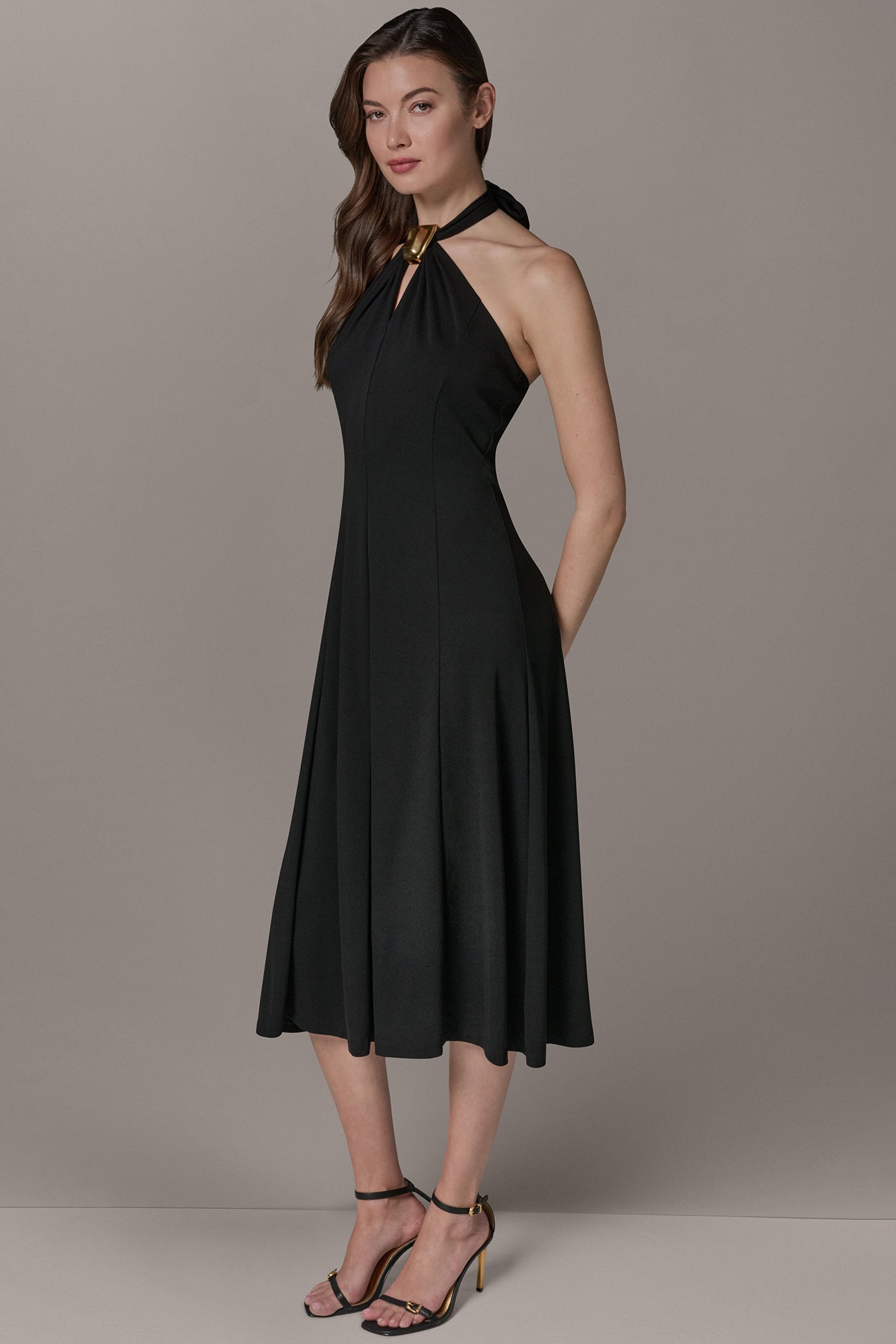 Donna Karan | SLEEVELESS MIDI A-LINE HALTER DRESS
