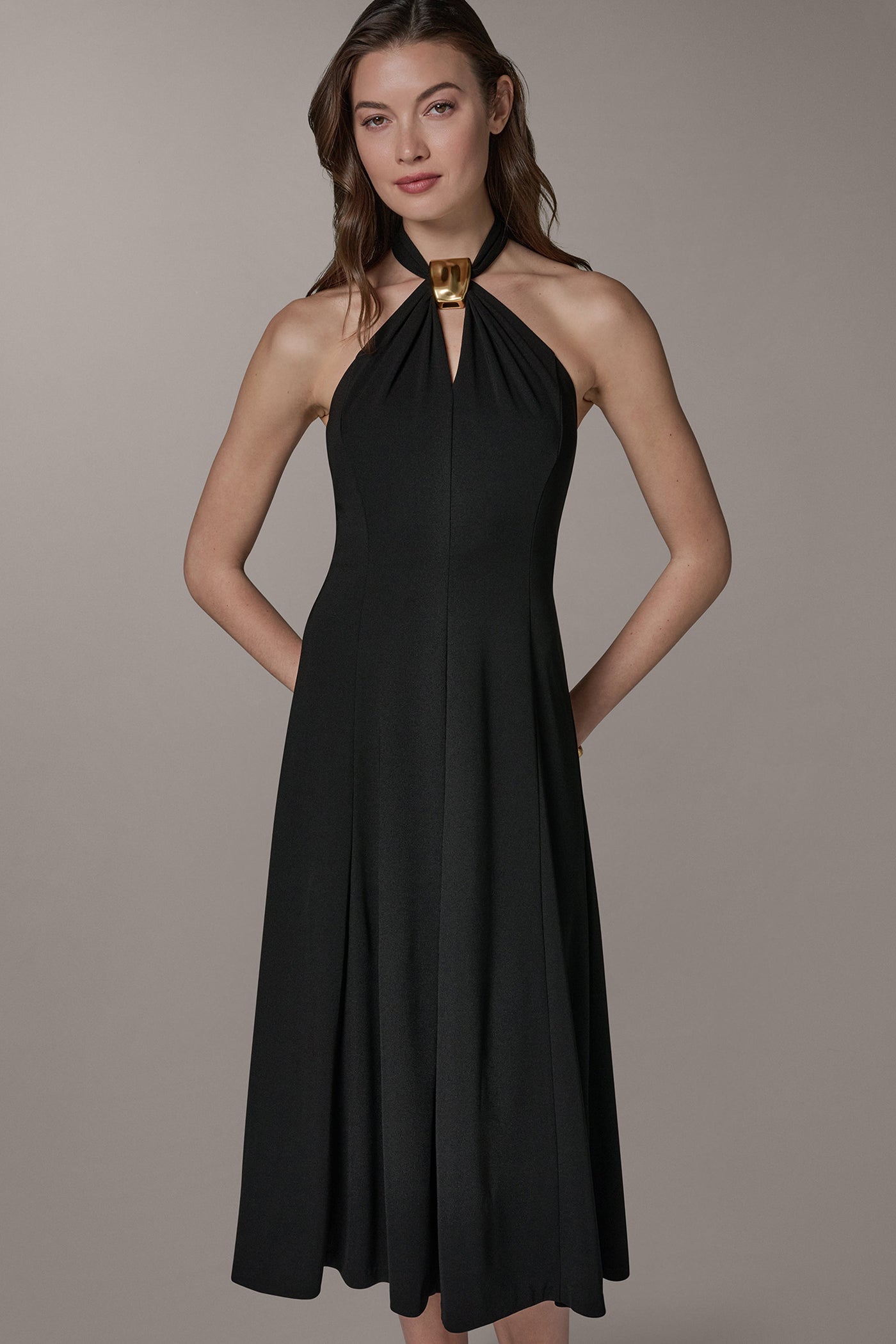 Donna Karan | SLEEVELESS MIDI A-LINE HALTER DRESS