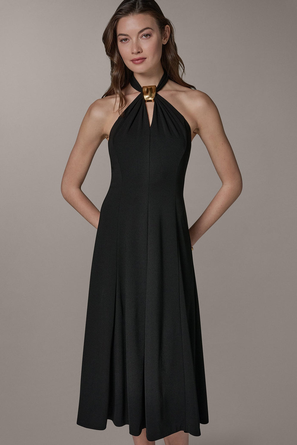 Donna Karan | SLEEVELESS MIDI A-LINE HALTER DRESS