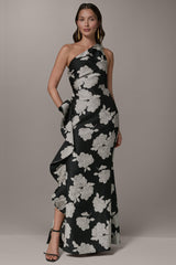 Donna Karan | ONE SHOULDER FLORAL SIDE RUFFLE GOWN