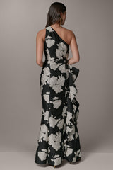 Donna Karan | ONE SHOULDER FLORAL SIDE RUFFLE GOWN