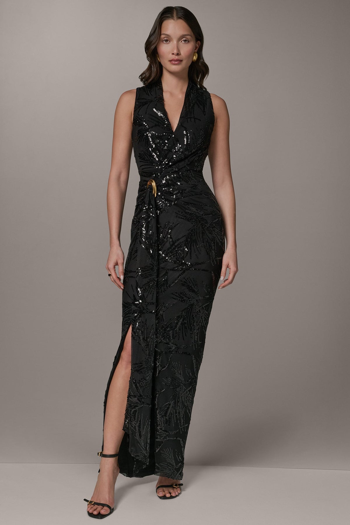 Donna Karan | SLEEVELESS WRAP-EFFECT SEQUIN GOWN