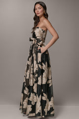 Donna Karan | STRAPLESS SWEETHEART METALLIC FLORAL BALL GOWN