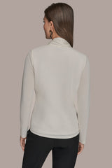 Donna Karan | LONG SLEEVE SHAWL-NECK SATIN BLOUSE