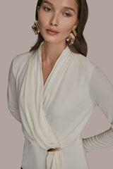 Donna Karan | LONG SLEEVE SHAWL-NECK SATIN BLOUSE
