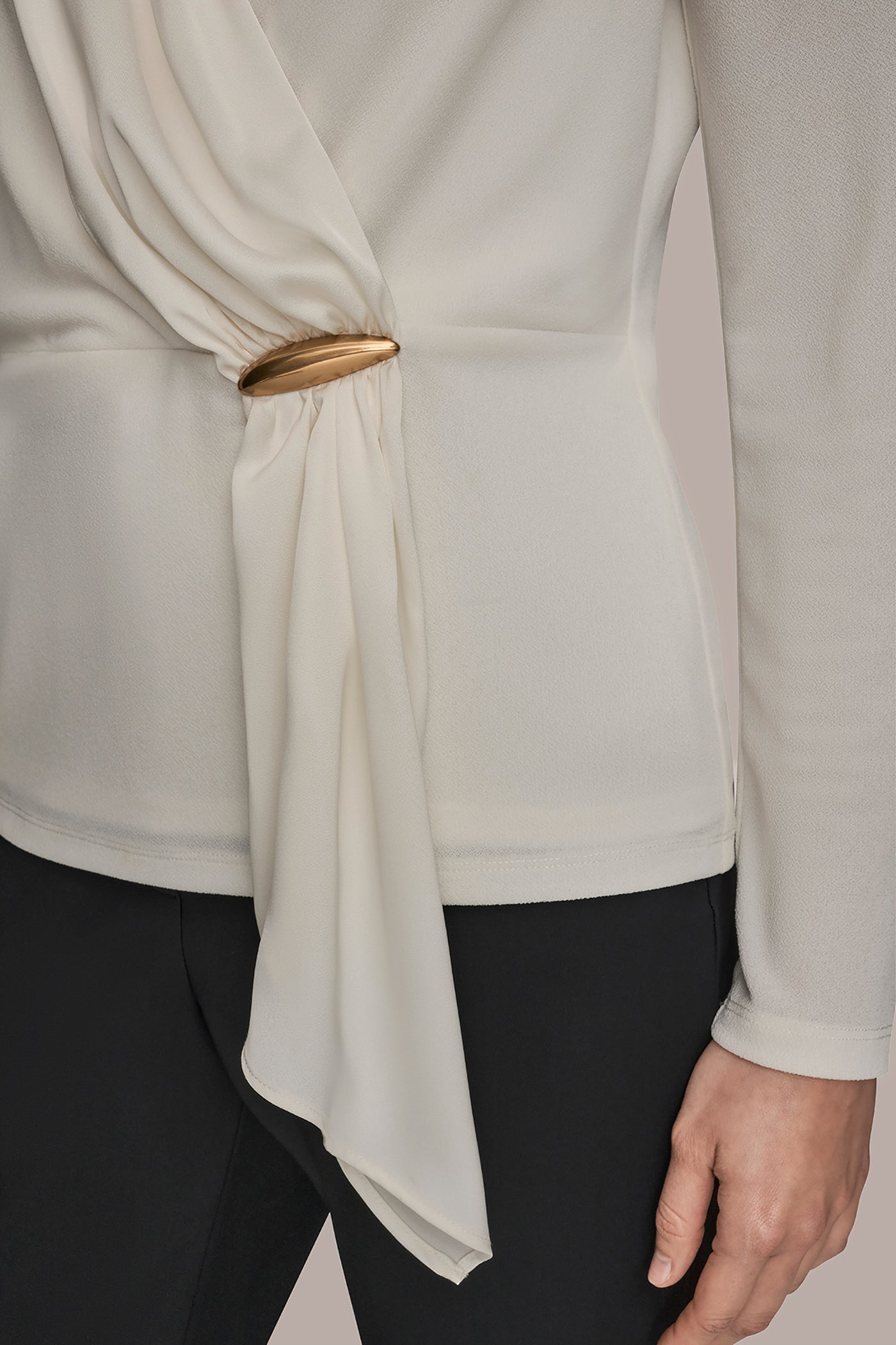 Donna Karan | LONG SLEEVE SHAWL-NECK SATIN BLOUSE