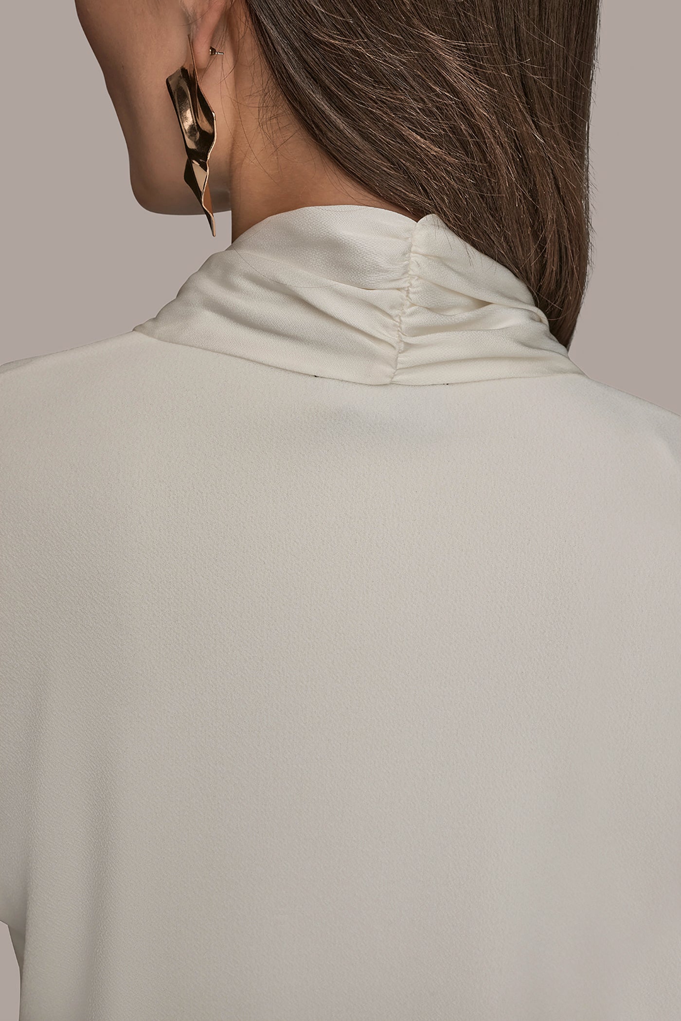 Donna Karan | LONG SLEEVE SHAWL-NECK SATIN BLOUSE