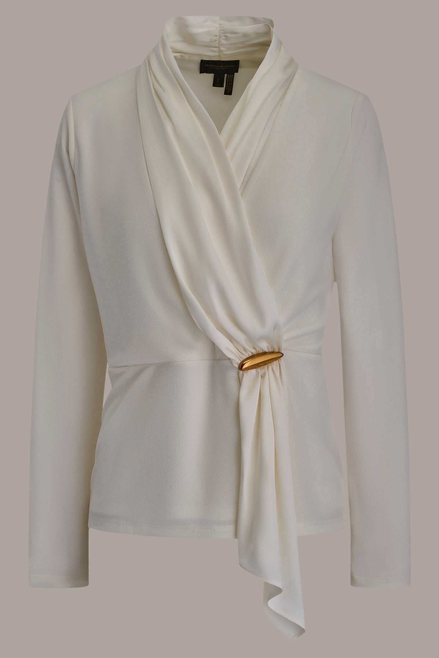 Donna Karan | LONG SLEEVE SHAWL-NECK SATIN BLOUSE
