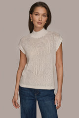 Donna Karan | SLEEVELESS MOCK-NECK OPEN STITCH SWEATER