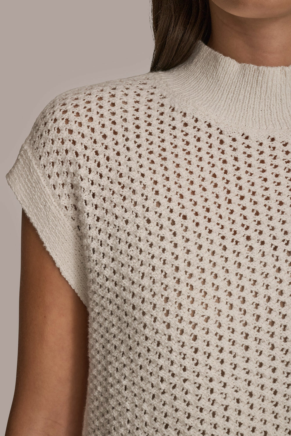 Donna Karan | SLEEVELESS MOCK-NECK OPEN STITCH SWEATER