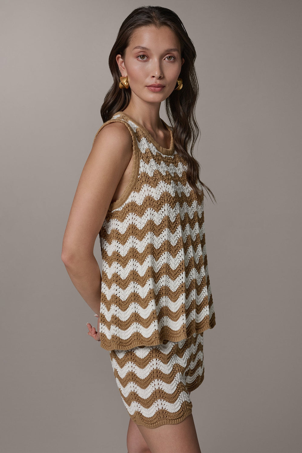 Donna Karan | SLEEVELESS POINTELLE STRIPE SWEATER