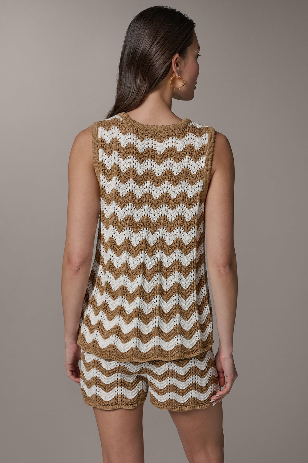 Donna Karan | SLEEVELESS POINTELLE STRIPE SWEATER