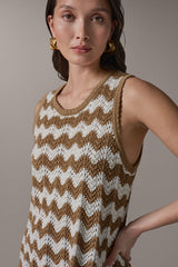 Donna Karan | SLEEVELESS POINTELLE STRIPE SWEATER