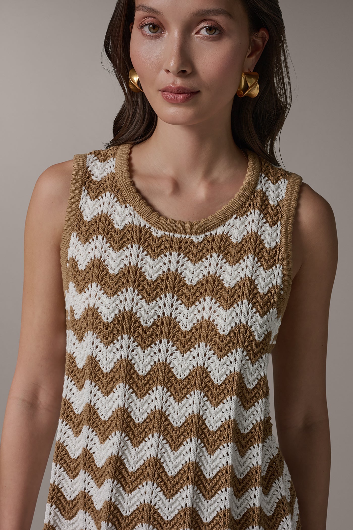 Donna Karan | SLEEVELESS POINTELLE STRIPE SWEATER
