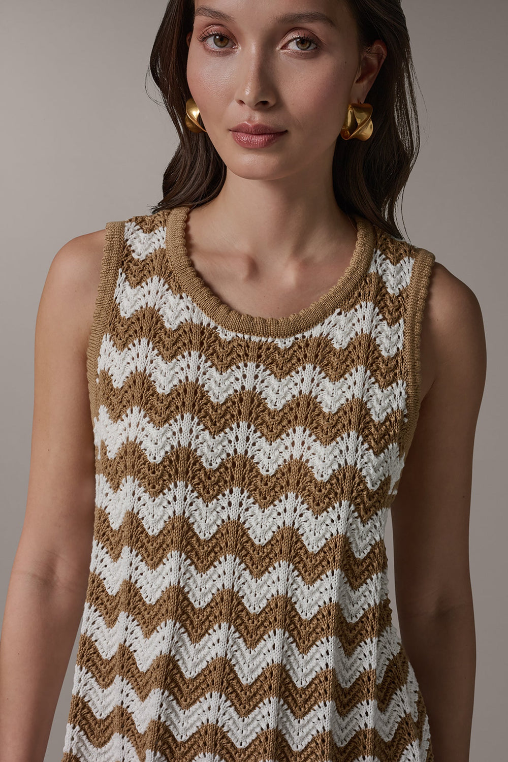 Donna Karan | SLEEVELESS POINTELLE STRIPE SWEATER